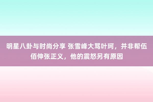 明星八卦与时尚分享 张雪峰大骂叶珂，并非帮伍佰伸张正义，他的震怒另有原因